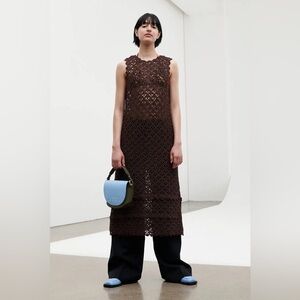 GANNI Metallic Crochet Open Back Dress